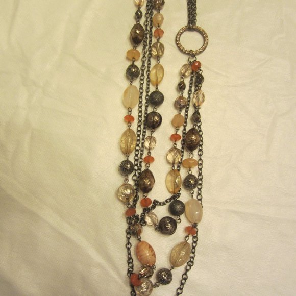 VTG 90'S SIGNED NY LONG NECKLACE MULTI STRANDS & BEADS - Picture 1 of 3